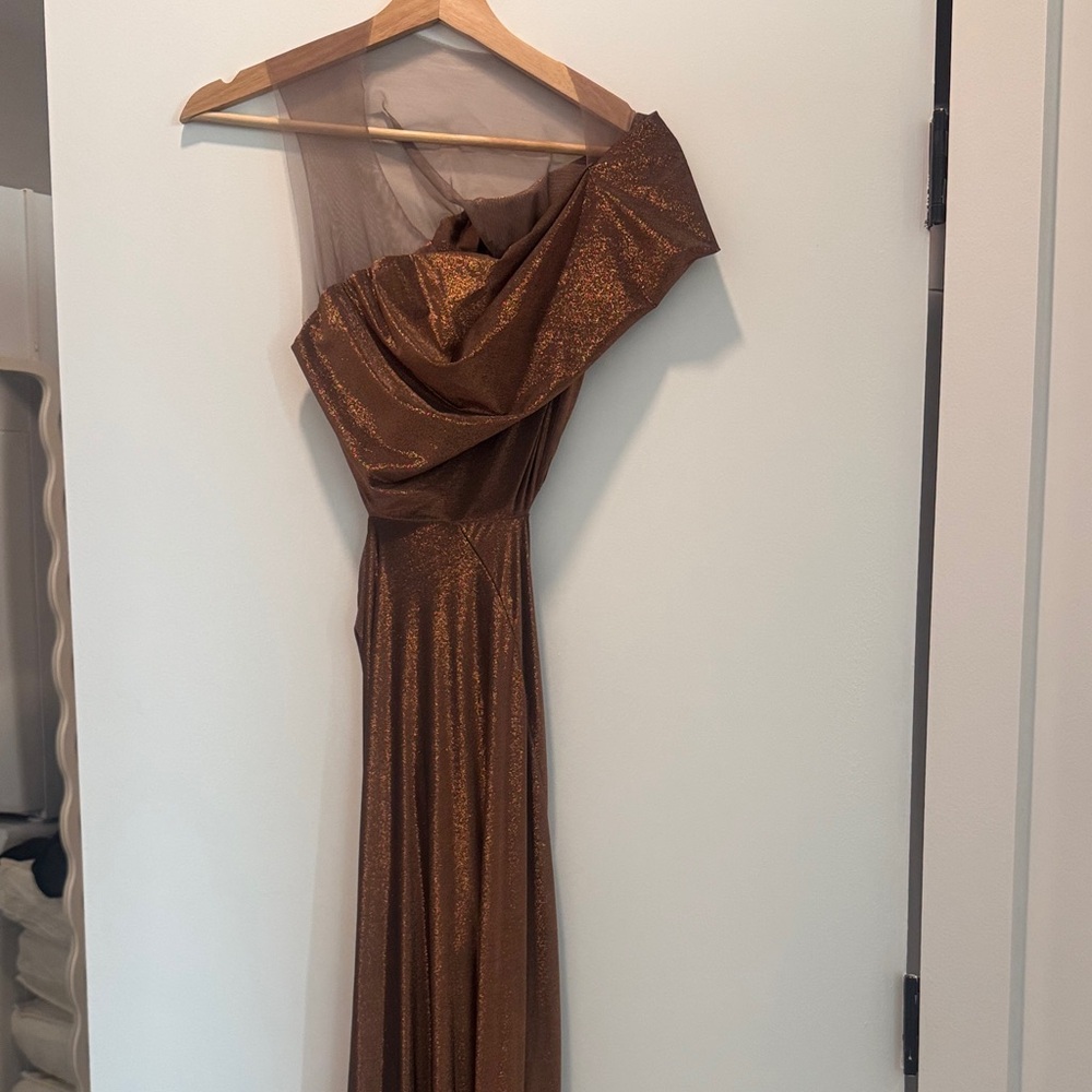 Rick Owens Metallic Bronze One-Shoulder Gown